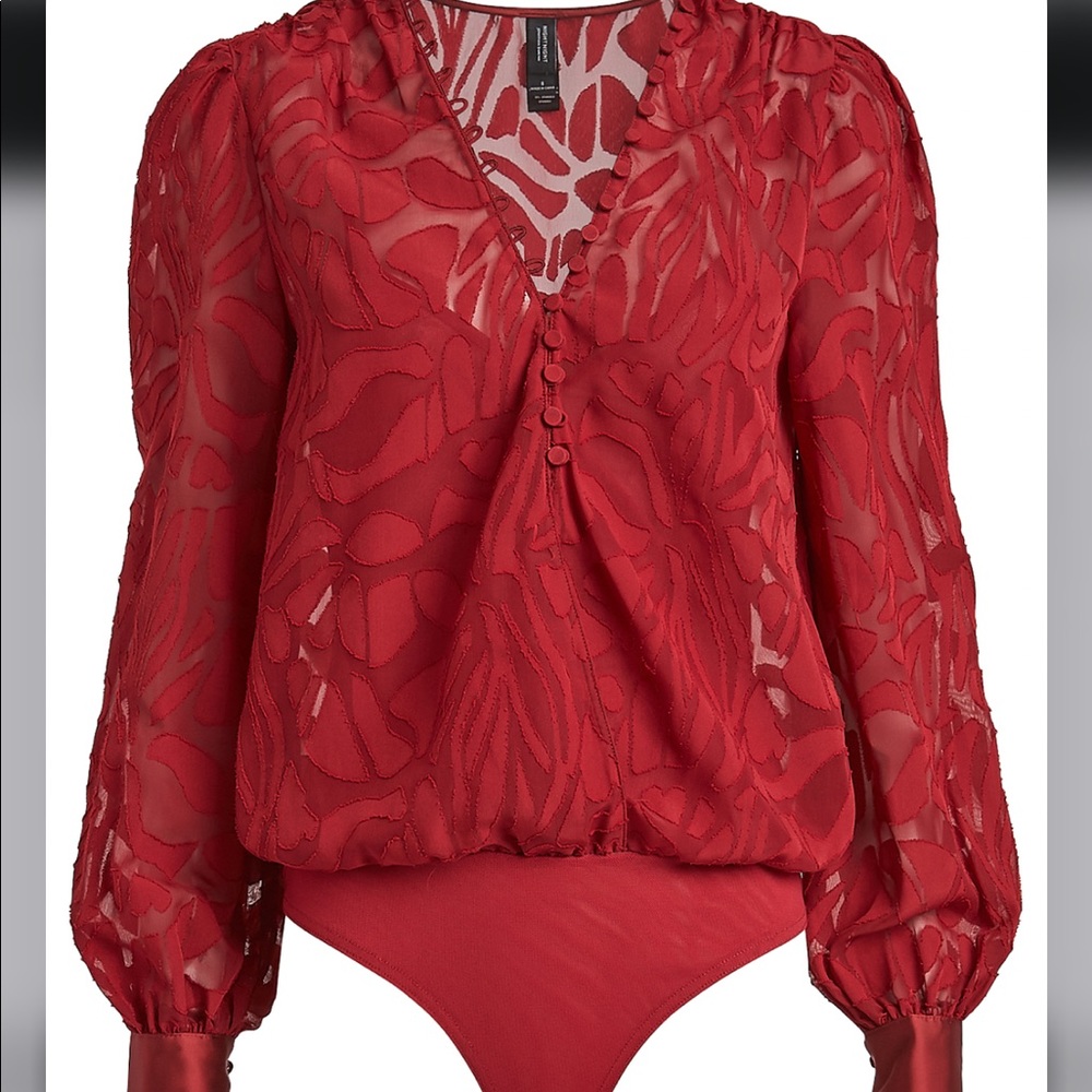 Jonathan Simkhai fil coupe long sleeve bodysuit size small red - Picture 1 of 10